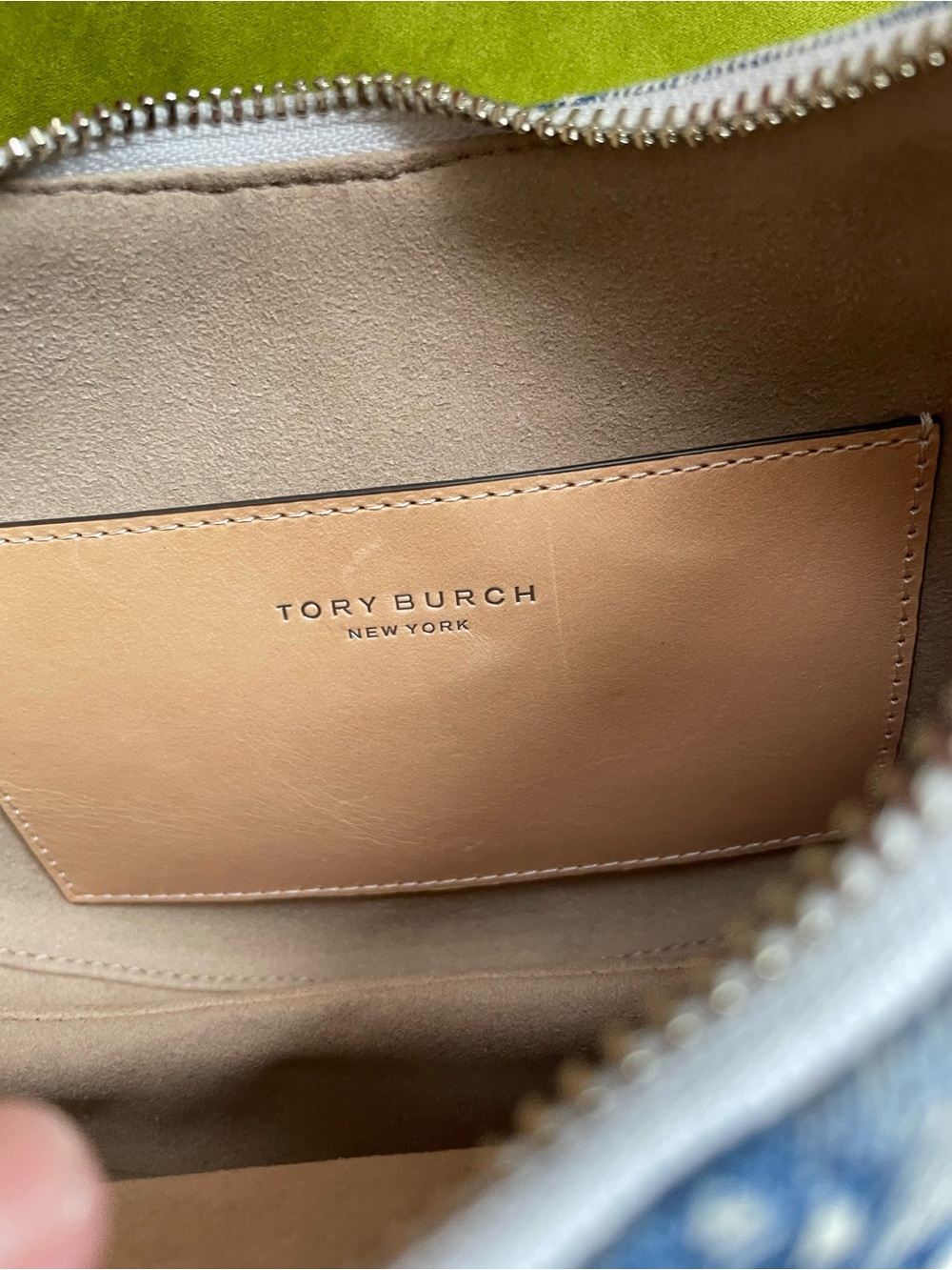 Tory Burch Romy Denim Half Moon Shoulder Bag with ith crossbody strap - Picture 11 of 14